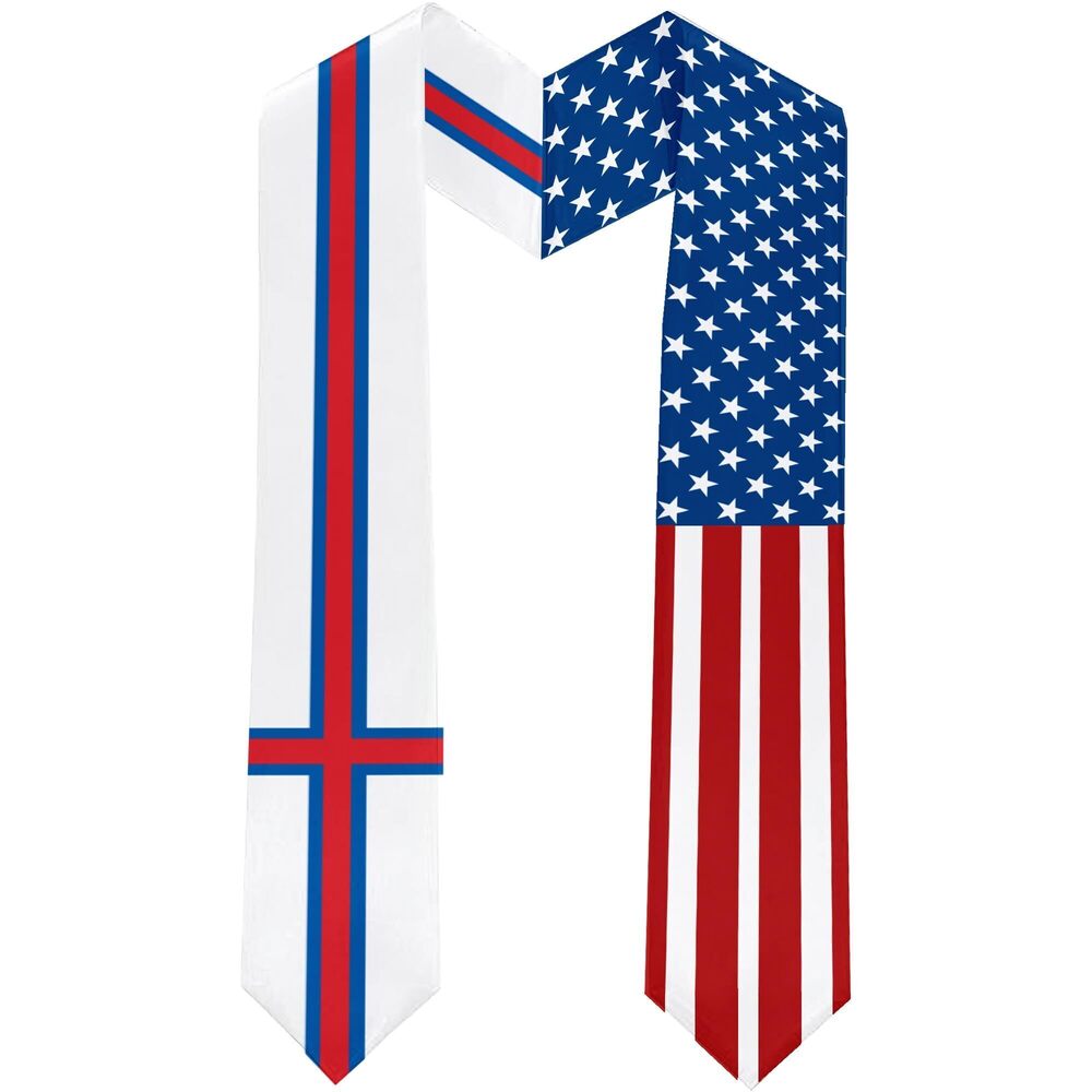4423 2025 The Faroe Islands Flag and USA Flag Graduation Stole Graduation